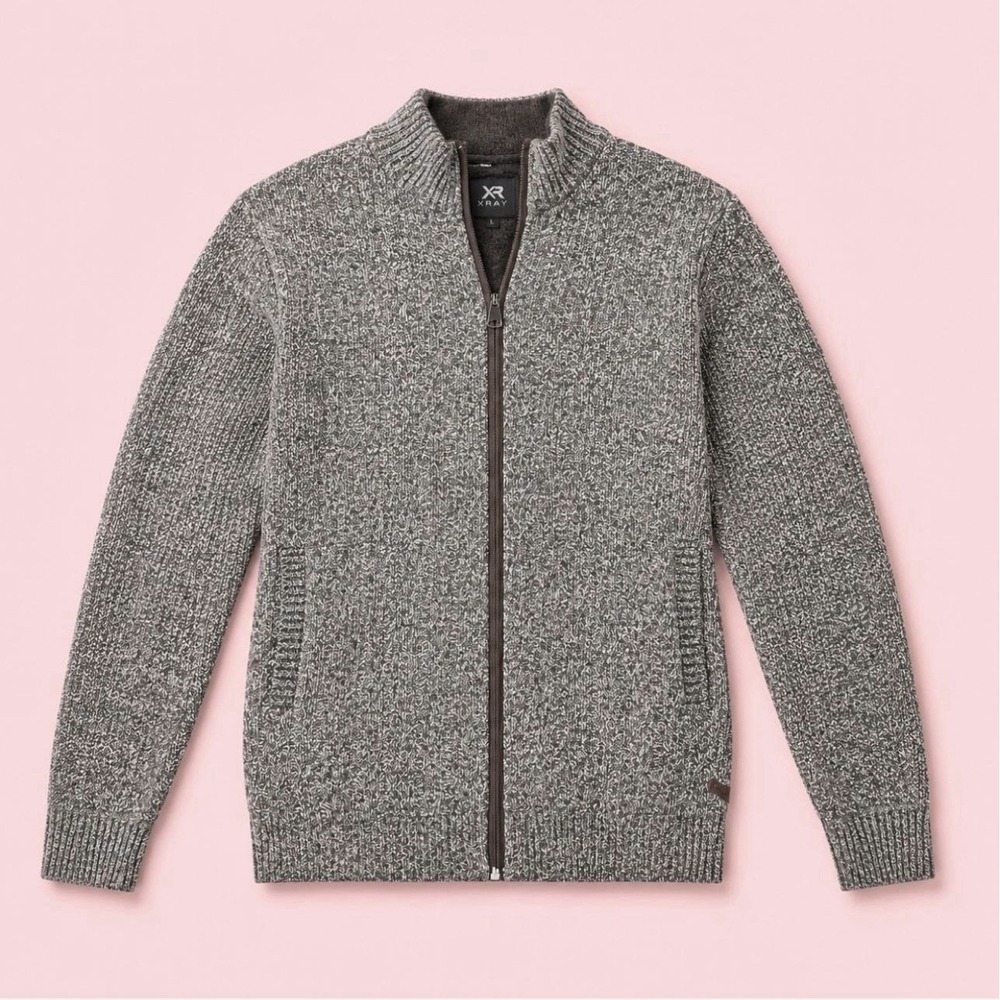 Buffalo David Bitton Men's Gray Knit Full Zip Mock Neck Sweater w/ Pockets XL